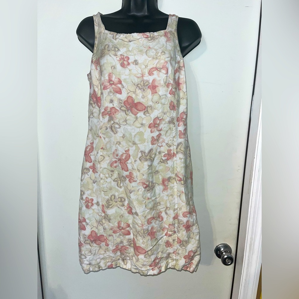 J Crew Womens Mini Dress Size P8 Beige Floral Linen Rayon Blend Sleeveless